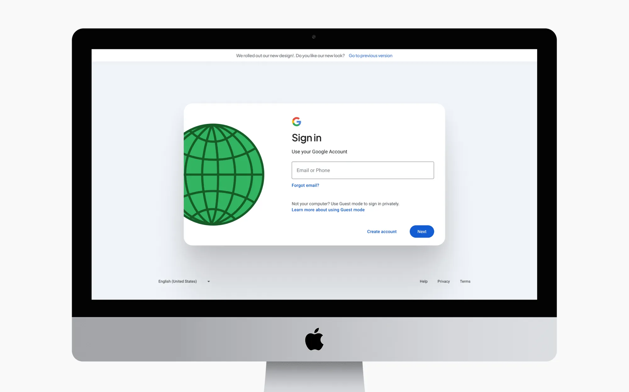 Hero overview of the Google sign-in page redesign concept