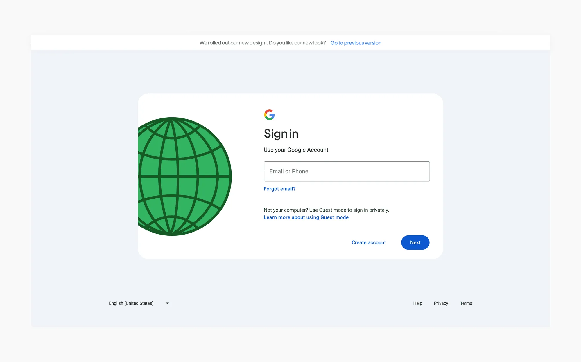 The proposed redesign of the Google sign-in page