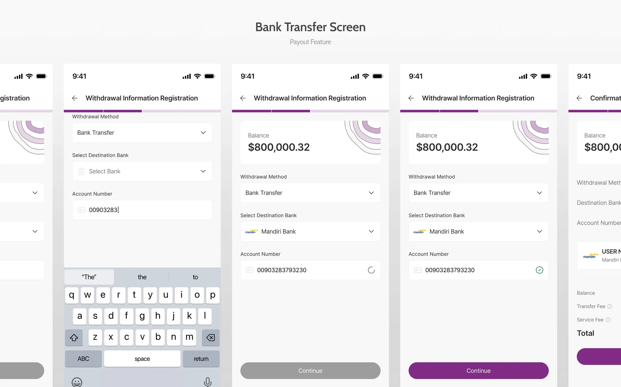 Bank transfer payout screen in the dashboard
