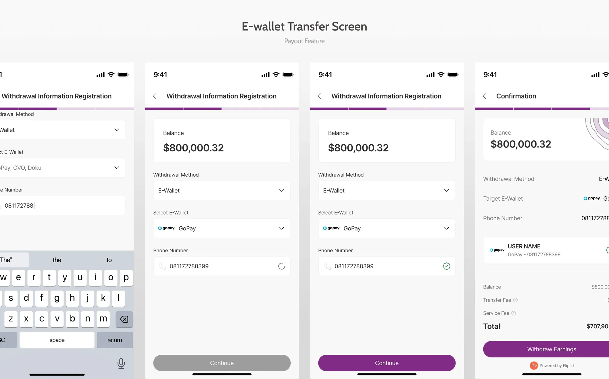 E-wallet payout option in the dashboard