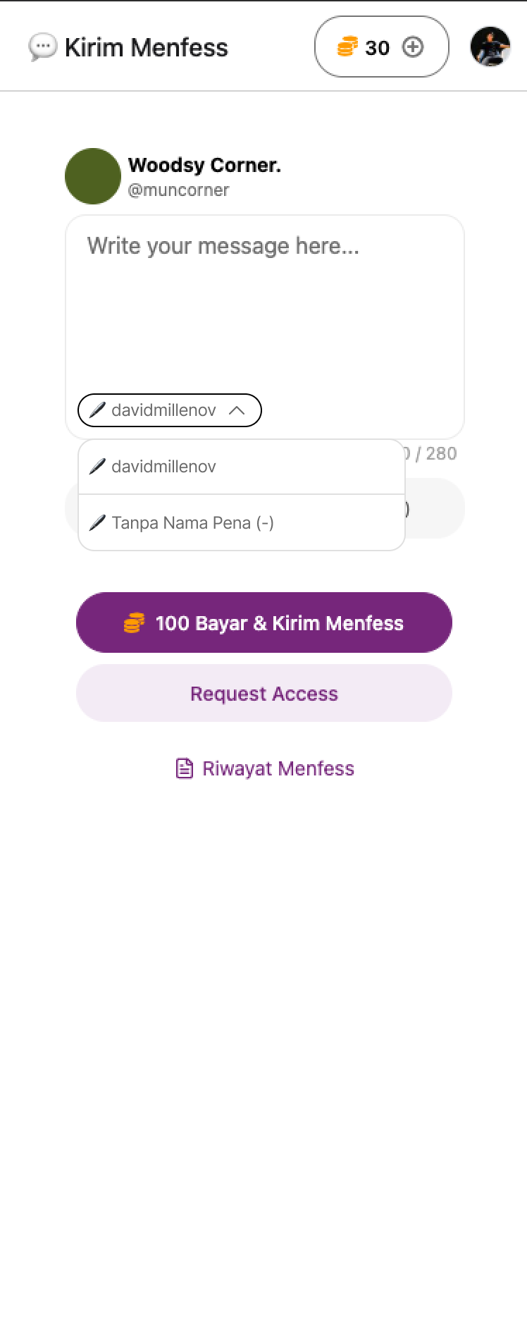 Dropdown to pick between pen names