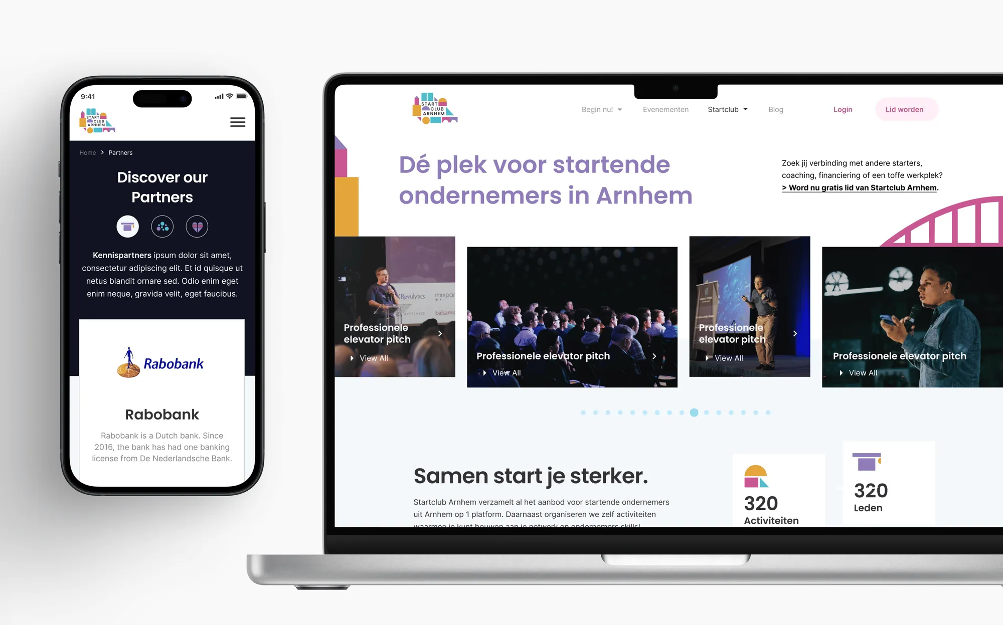 Hero overview of the StartClubArnhem website redesign