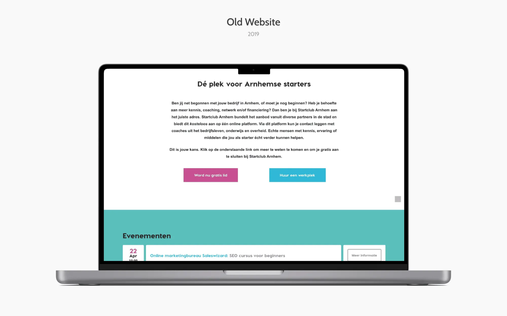 Screenshot of the outdated StartClubArnhem website before the redesign